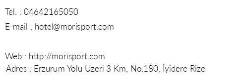 Mori Sport Hotel telefon numaralar, faks, e-mail, posta adresi ve iletiim bilgileri